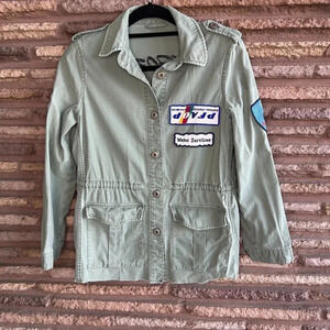 Zara Matcha Green Military Inspired Patch Detail Jacket Small